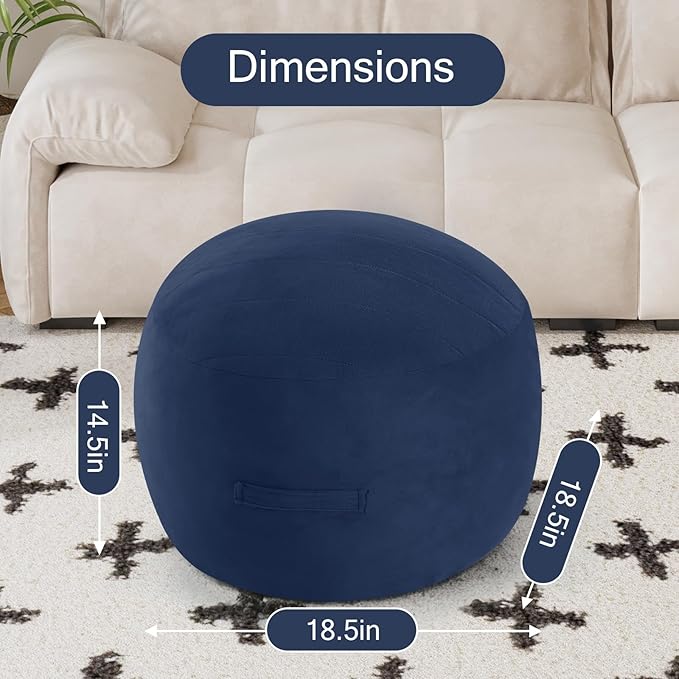 MeMoreCool Round Stuffed Pouf Ottoman Foot Rest, Floor Pouf Foot Stool with Soft Foam Chunk Filling, Small Round Ottoman Footstool Circle Footrest for Living Room, Navy
