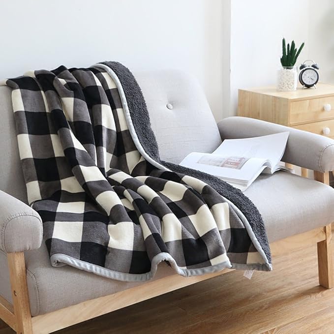 UKELER Buffalo Check/Plaid Throw Blanket 60''×50'' for Couch- Ultra Soft Plush Flannel Fleece Sherpa Throw Bed Throws for Kids and Adult