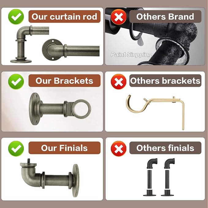 Industrial Curtain Rods 18 to 45 in,Blackout Curtain Rod,Adjustable Length,1 in Diameter Pipe,Wall or Ceiling Mounted,for Bedroom and Living Room (Antique Silver 18” to 45”)