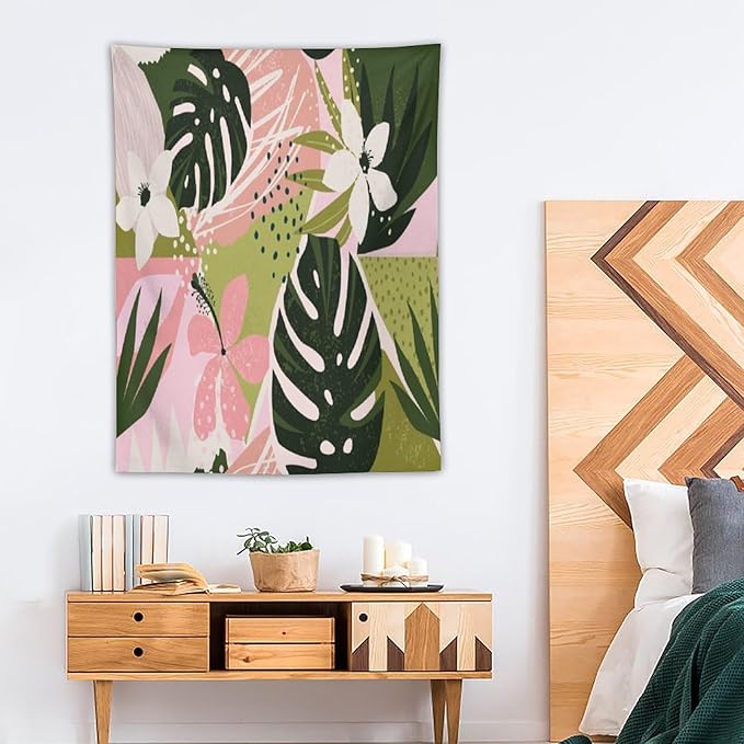 ICMOLYYENLO Tropical Green Plant Tapestry, Green Palm Leaves Natural Landscape Print Wall Tapestry for Bedroom Living Room Dormitory 60x80 Inch