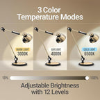 OTUS Desk Lamp Gesture Control with Adjustable Swing Arm, Brass Desk Lamps for Home Office, 12 Brightness, 3 Color Modes, Memory, Eye Care Tall Table Light