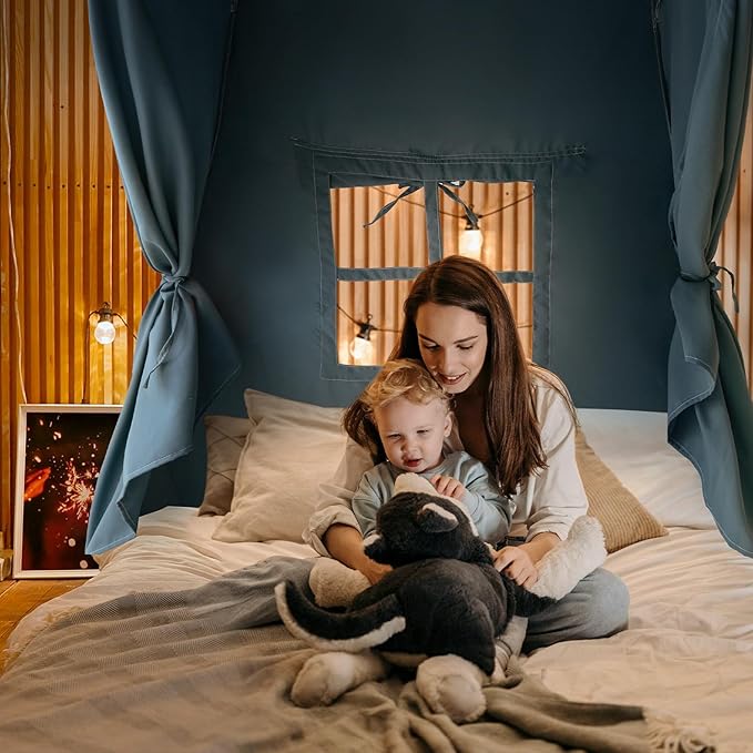 Razee Twin Bed Tent for Kids, Twin Size Bed Canopy Indoor Bed Canopy Privacy Tent on Bed Sleep Inside Drafty Room for Boys, Blue Jean Color