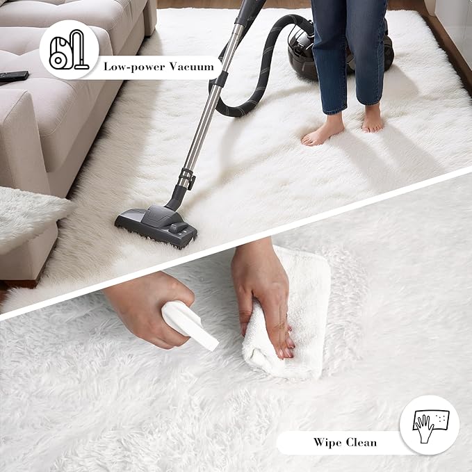 Fluffy Rug Shaggy Area Rug, White 3x5 Area Rugs for Bedroom, Small Bedside Rug, Soft Fluffy Shaggy Entryway Throw Rugs for Living Room Bedroom Kids Room Home Decor