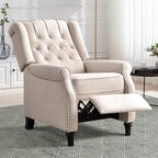 CANMOV Push Back Recliner Chair Set of 2, Elizabeth Fabric Recliner with Tufted Back Home Theater Seating w/Padded Seat and Nailhead Trim, Wooden Legs, Adjustable Single Sofa，White