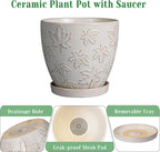 Ceramic Pots for Plants - 8 Inch Plant Pot with Drainage Hole and Saucer Large Planter Pot for Indoor Plants Outdoor Modern Flower Pot Home Decor White