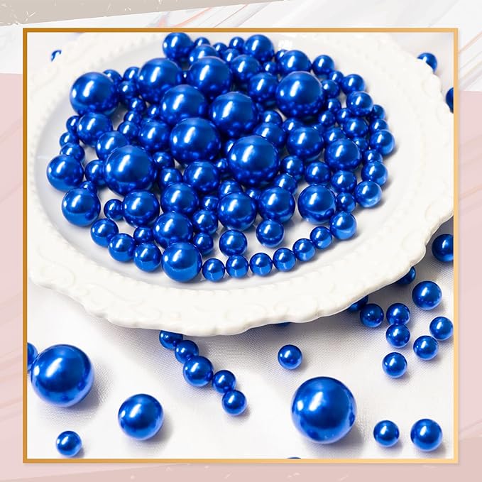 300Pcs Vase Filler RoyalBlue No Hole Faux Pearl Beads for Vase Filling Decorations, Candle Centerpieces, Wedding Centerpieces, Home Party Decor (8/14/20mm)