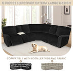 Arfntevss Sectional Recliner Couch Covers Velvet Washable Corner Sectional Sofa Cover for Reclining Stretch Soft Thick L Shape Recliner Slipcover Set (5 Seat with 1 Console Cover, Black)