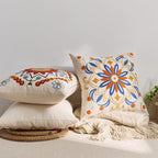 Embroidered Throw Pillow Cover 22x22 Classic Boho Floral Pattern Pillows Cover Outdoor Decorative Pillowcase,Durable Cozy Textured Cushion Case for Sofa Couch Bed Living Room,Orange Blue