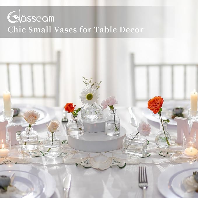 Glasseam Clear Glass Vases for Centerpieces: Mini Flower Vase Set 28Pcs Bud Vases in Bulk - Modern Small Vases for Home Room Wedding Party Dining Table Center Decor