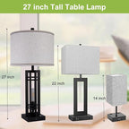 27" Touch Control Farmhouse Table Lamps, Set of 2 Tall Rustic Table Lamps 2-Light Design with USB A+C Ports, Bedside Lamps with Cream Shade for Living Room Home Office, 4 LED Bulbs Included