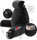 Nestl Reading Pillow Large Bed Pillow, Back Pillow for Sitting in Bed Shredded Memory Foam Chair Pillow, Reading & Bed Rest Pillows Black Back Pillow for Bed, Bed Chair Arm Pillow with Pockets