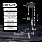 5-Light led Pendant Light, Dimmable Modern Pendant Light Kitchen Island Light Fixture Luxury Meteor Shower-Style Black Led Chandelier for Dinning Room, Kitchen Lighting Fixture