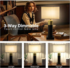 Touch Table Lamp for Bedroom 3 Way Dimmable 22''Bedside Lamp with USB A+C Nightstand Lamp for Living Room Office and Hotel Bulb Included