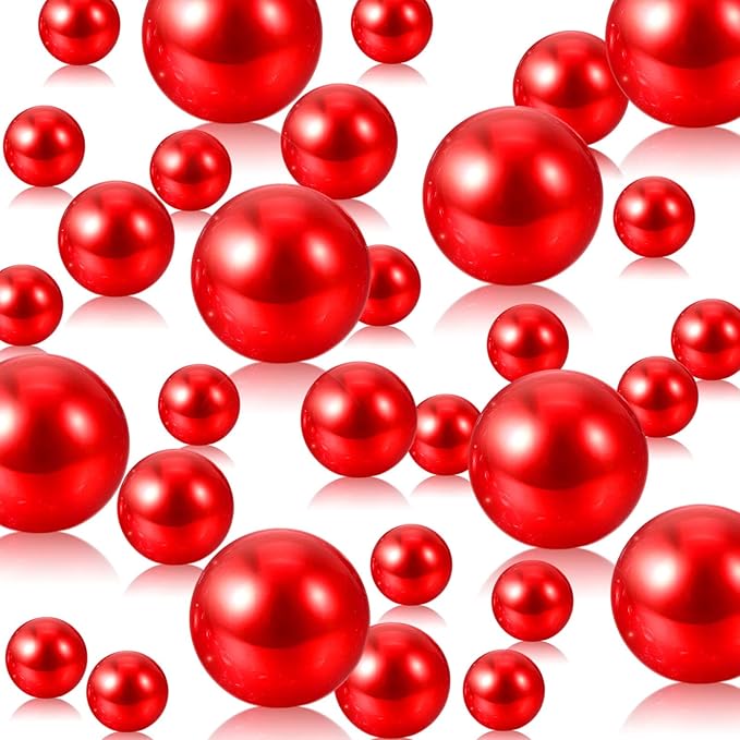 Red Vase Filler | 150PCS Pearls Bead for Centerpieces Vases | 8/14/20 mm No Hole Beads, Fake Pearls for Wedding Birthday Theme Party Table Centerpieces Decor