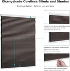 Changshade Cordless Cellular Shades, Blackout Honeycomb Shades for Windows, Pull Down Pleated Blinds, Easy to Install for Indoor Windows and French Doors,32" W x 48" H, Taupe