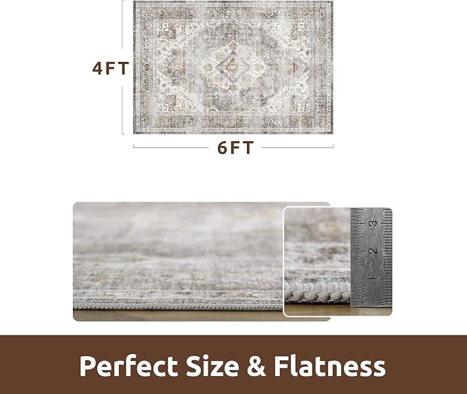AMOAMI-4X6 Area Rugs for Living Room -Soft Vintage Bedroom Rugs-Non Slip Washable Rug-Throw for Living Room Bedroom Bedside Dining Room Office Grey