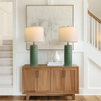 PoKat 27.5" Dark Green Ceramic Table Lamps for Living Room, Farmhouse Table Lamps Set of 2 for Bedroom Night Stands, Modern Bedside Lamps for End Side Table, Vintage Nightstand Decor Lamps Home Office