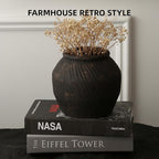 Farmhouse Ceramic Vase - Black Rustic Vintage Flower Vase for Home, Living Room, Shelf and Dining Table Decor - 7IN