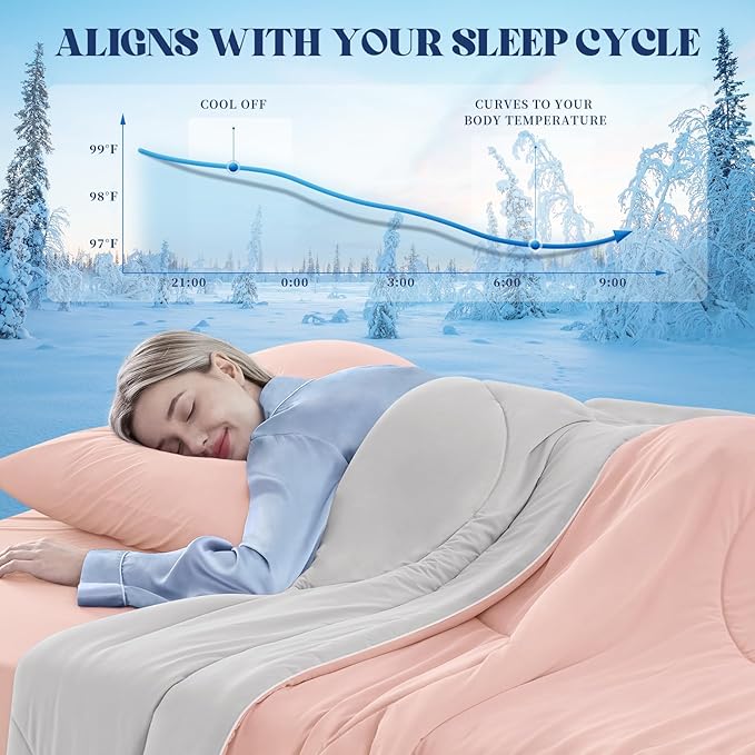 Cooling Comforter King Size, Double-Sided Cooling Blanket for Hot Sleepers & Night Sweats, Arc-Chill Q-Max > 0.4 Breathable Ice Blanket, Lightweight Cold Comforter (108''x90'', Pink)