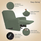 Easy-Going Recliner Stretch Sofa Slipcover 4-Piece Sofa Cover Furniture Protector Sofa Shield Couch Soft with Elastic Bottom Spandex Jacquard Fabric Small Checks(Recliner,Greyish Green,Large)