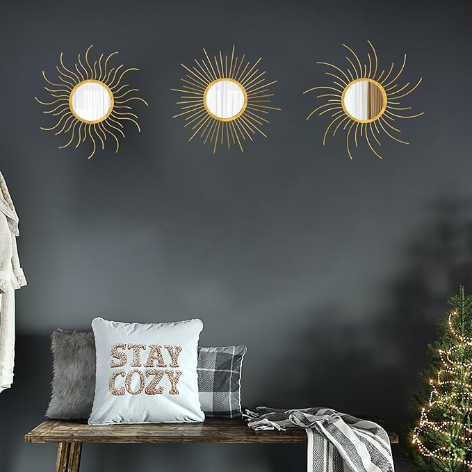 Mirror Decor Sunburst Mirrors Metal Sun Mirror Wall Decor Wall Mirror Home Decorative Wall Art for Living Room Bedroom Entryway