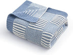 Amélie Home Chenille Knit Throw Blanket for Couch, Checkered Texture Decorative Soft Blanket for Sofa, Bed & Living Room, 50"x60", Blue & White