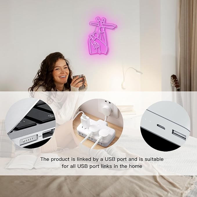 WLHOPE Pink Led Hand Neon Sign for Wall Decor Gesture USB Nail Hand Man Cave Neon Light Sign for Bedroom Home Bar Girls Room Nail Room Salon Party Decor Gift for Women