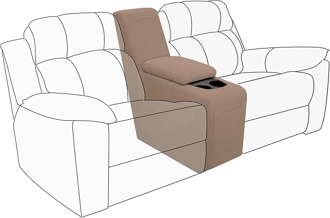 Easy-Going 2-Piece Recliner Console Cover for Reclining Loveseat Covers Stretch Jacquard Middle Console Cover for Recliner Couch and Sofa Camel