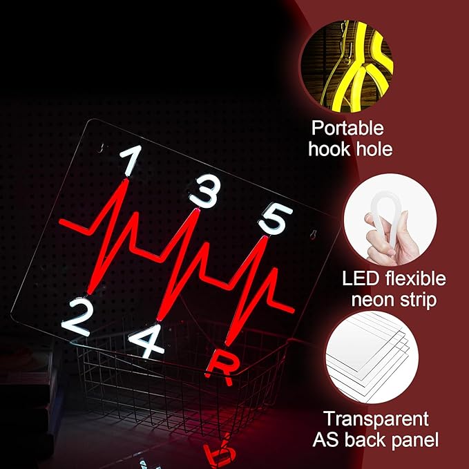 Shift Neon Sign for Wall Decor LED Manual Gearbox Neon Light Dimmable USB Car Gearbox Light Up Sign for Garage Parking lot Car Club Gifts for Father Husband Car Lovers(15.7 * 11.8In)