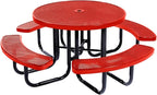Coated Outdoor Furniture Heavy-Duty Portable Outdoor Picnic Table with Umbrella Hole, Punched Steel Commercial-Grade Patio Dining Furniture Made in America (46" Round Top, Red)