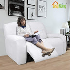 Easy-Going 6 Pieces Recliner Loveseat Stretch Sofa Slipcover Sofa Cover Furniture Protector Couch Soft with Elastic Bottom Kids, Spandex Jacquard Fabric Small Checks Snow White