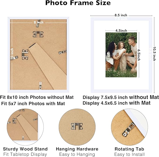 12 Packs 8x10 Picture Frames, Display 5x7 with Mat or 8x10 Without Mat, Gallery Wall Frame Set, 8 by 10 Frames Bulk Set of 12 Collage Wall Decor Photo Frames Set for Wall and Tabletop, White