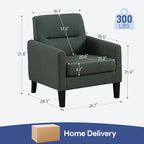 Accent Chair, Mid Century Modern Living Room Chairs Comfy Reading Chair with Upholstered Cushion Relax Armchair for Bedroom Apartment,Office,Green