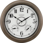 CLXEAST Illuminated Outdoor Clocks Waterproof 18 Inch with Smart Sensor,Large Outdoor Pool Clock with Temperature & Hygrometer,Grey Oak/Faux Barnwood,House Warming Gifts New Home