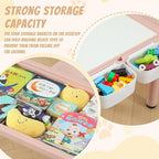 Multi Functional Kids Table and 2 Chairs Set, Graffiti & Building Blocks Double-Sided Tabletop, Toddler Play Table with Drawers, Large Storage Space, Gift for Boys/Girls, Pink