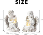 2 Pack Outdoor Angel Statue Garden Decor, Classic Solar Angel Figurine Decoration for Yard Art Indoor Porch Home Lawn Outside Light up Cherub Sculpture Guardian Wings Memorial Gifts
