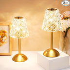Liliful 2 Pcs LED Portable Cordless Table Lamp Touch Battery Operated Rechargeable Desk Lamp 3 Color Dimmable for Bedroom Living Room Dining (Diamond Style,Gold)
