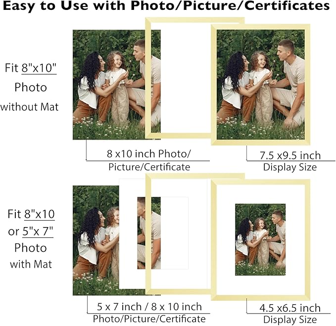 12 Packs 8x10 Picture Frames, Display 5x7 with Mat or 8x10 Without Mat, Gallery Wall Frame Set, 8 by 10 Frames Bulk Set of 12 Collage Wall Decor Photo Frames Set for Wall and Tabletop, Gold