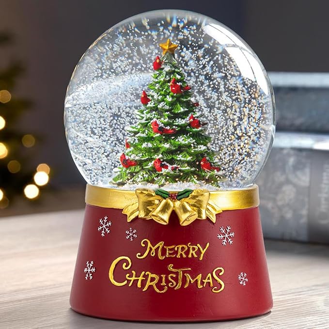 Snow Globe Lighted Christmas Decorations, Christmas Tree Musical Glass Snow Globe with Swirling Glitter, Christmas Holiday Party Gifts and Decorations
