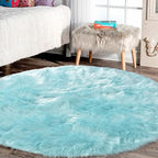 Latepis Large Faux Fur Rug Light Blue Round Rug s6.7ft Circle Fuzzy Plush Rugs for Bedroom Soft Fluffy Rug for Living Room Luxury Home Decor