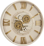 CLXEAST Mid Century Minimalist Modern Wall Clocks,24 Inch Wall Clock with Moving Gears, Large Cream Gold Wall Clocks for Living Room Decor,House Warming Gifts New Home