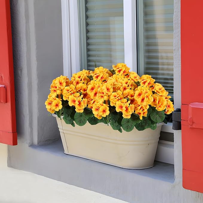 Hananona Artificial Geranium Flowers for Outdoors Geranium Silk Flowers Outdoor UV Resistant Garden Plants Faux Flowers for Home Kitchen Table Centerpieces Decor (12, Yellow)