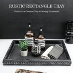 Rectangle Wood Serving Tray with Beads, Black Washed Wooden Decorative Tray for Entertaining, Decoration, and Gifting