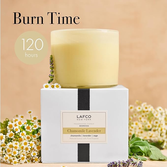 LAFCO New York 3-Wick Candle, Chamomile Lavender - 30 oz - 120-Hour Burn Time - Reusable, Hand Blown Glass Vessel - Made in The USA