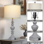27" Tall Table Lamps for Living Room, 3-Way Dimmable Touch Control Farmhouse Vintage Table Lamps Set of 2 with USB C+A Ports and AC Outlets, Rustic Bedside Nightstand Lamp for Bedrooms Office Grey