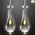Raindrop Pendant Lights Kitchen Island Set of 2 Teardrop Chrome Hanging Light Fixtures Clear Solid Glass Pendant Light Modern Chandeliers for Dining Room Porch Corridor Living Room