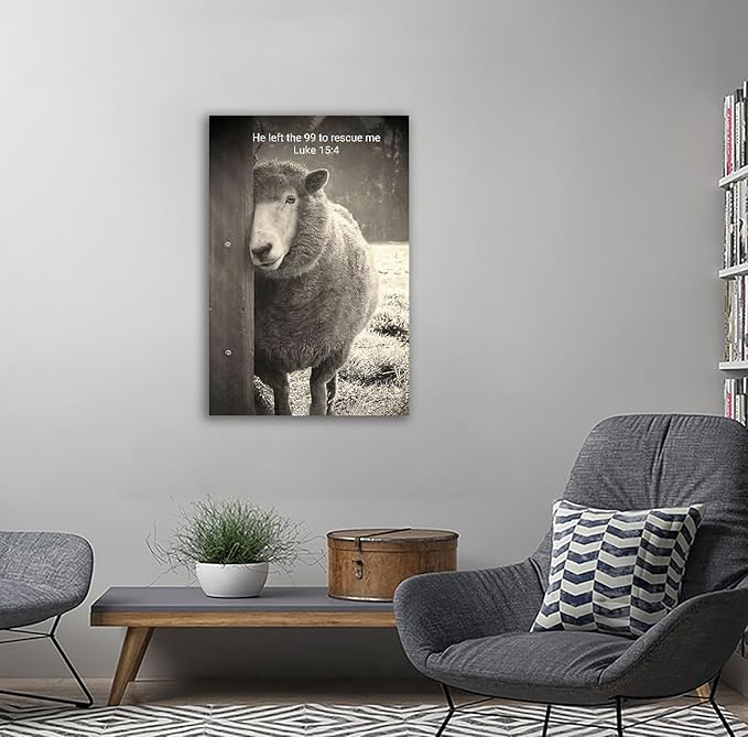 ART Jesus Saving Lamb Canvas Wall Jesus He Left the 99 to rescue Me Lamb Picture Wall Canvas Print Christian Framed Canvas Wall Decor