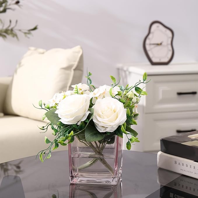 Square Pink Glass Vases Set of 2, 6" x 6" x 6" Square Vase for Centerpieces, Flower Vases for Centerpieces, Small Vase for Wedding, Party, Home Office Decoration