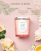 M&SENSE Jasmine Rose Candle, Cracking Wooden Wick Soy Wax, 18oz 100 Hours Long Lasting Clean Burn, Large Jar Candles for Home Scented, Non-Toxic Relaxing Aromatherapy Gifts for Women