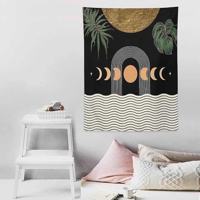 Abstract Boho Tapestry, Mid Century Tropical Tree Leaves Modern Geometric Arch Bohemian Botanical Tapestry, Home Aesthetic Wall Hanging Art Decor for Living Room Bedroom Dormitory 30x40 Inch